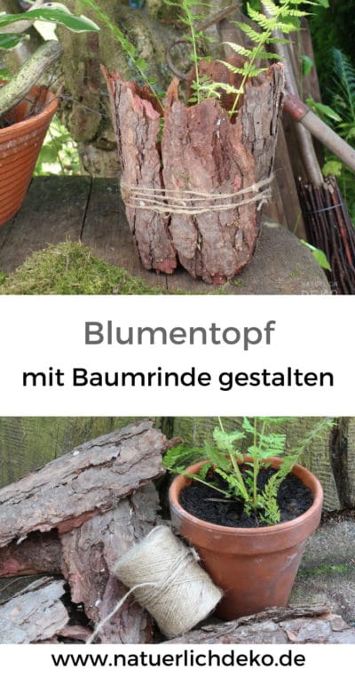 Blumentopf mit Baumrinde verkleiden