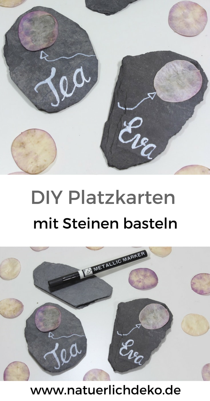 Platzkarten aus Steinen basteln
