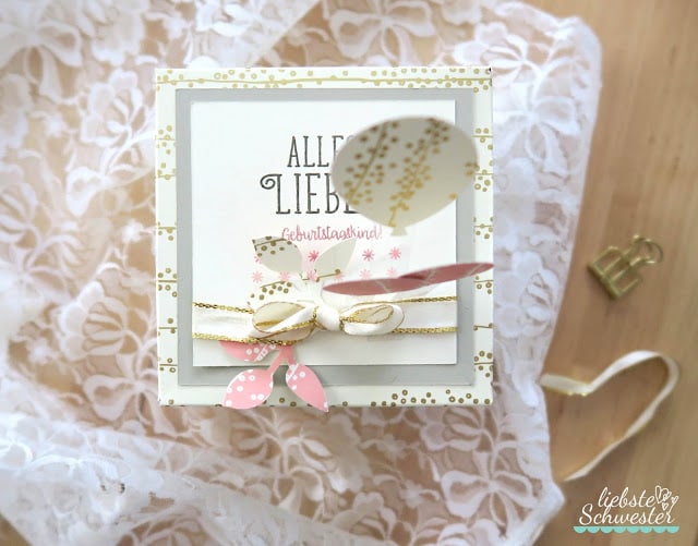 Geburtstags – Explosionsbox in gold und rosa