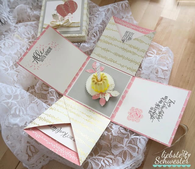 Geburtstags – Explosionsbox in gold und rosa