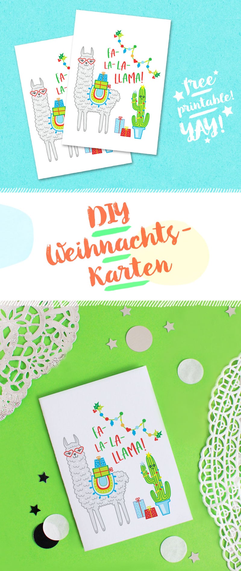 DIY LAMA-WEIHNACHTSKARTE BASTELN / FREE PRINTABLE