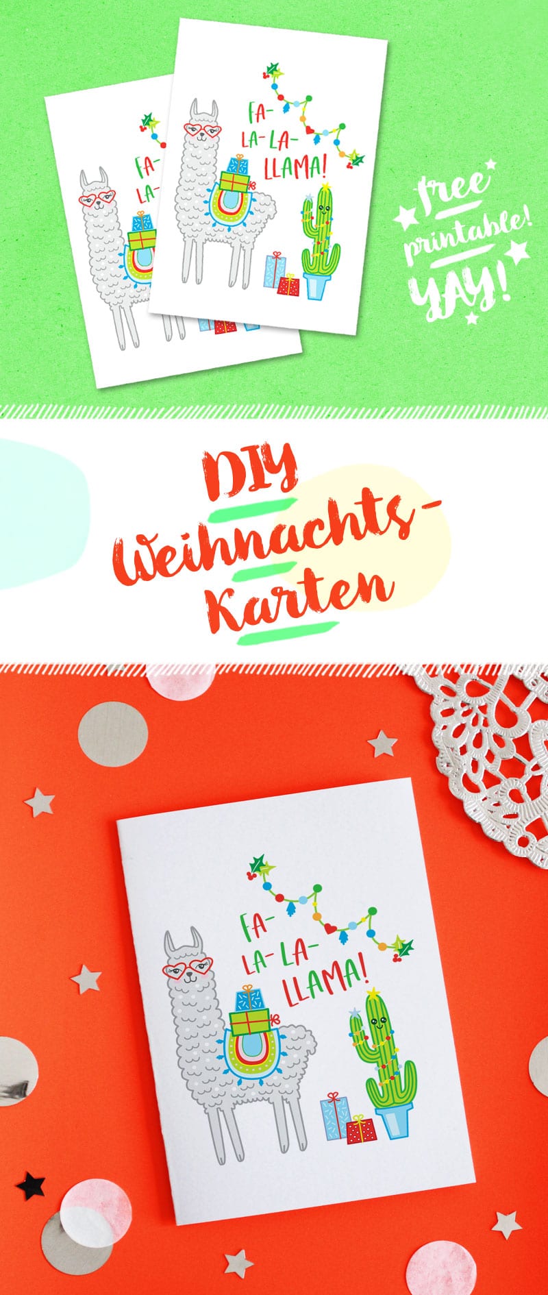 DIY LAMA-WEIHNACHTSKARTE BASTELN / FREE PRINTABLE