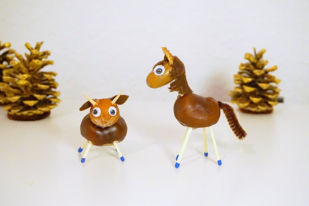 Niedliche Krippenfiguren aus Kastanien und Nüssen basteln