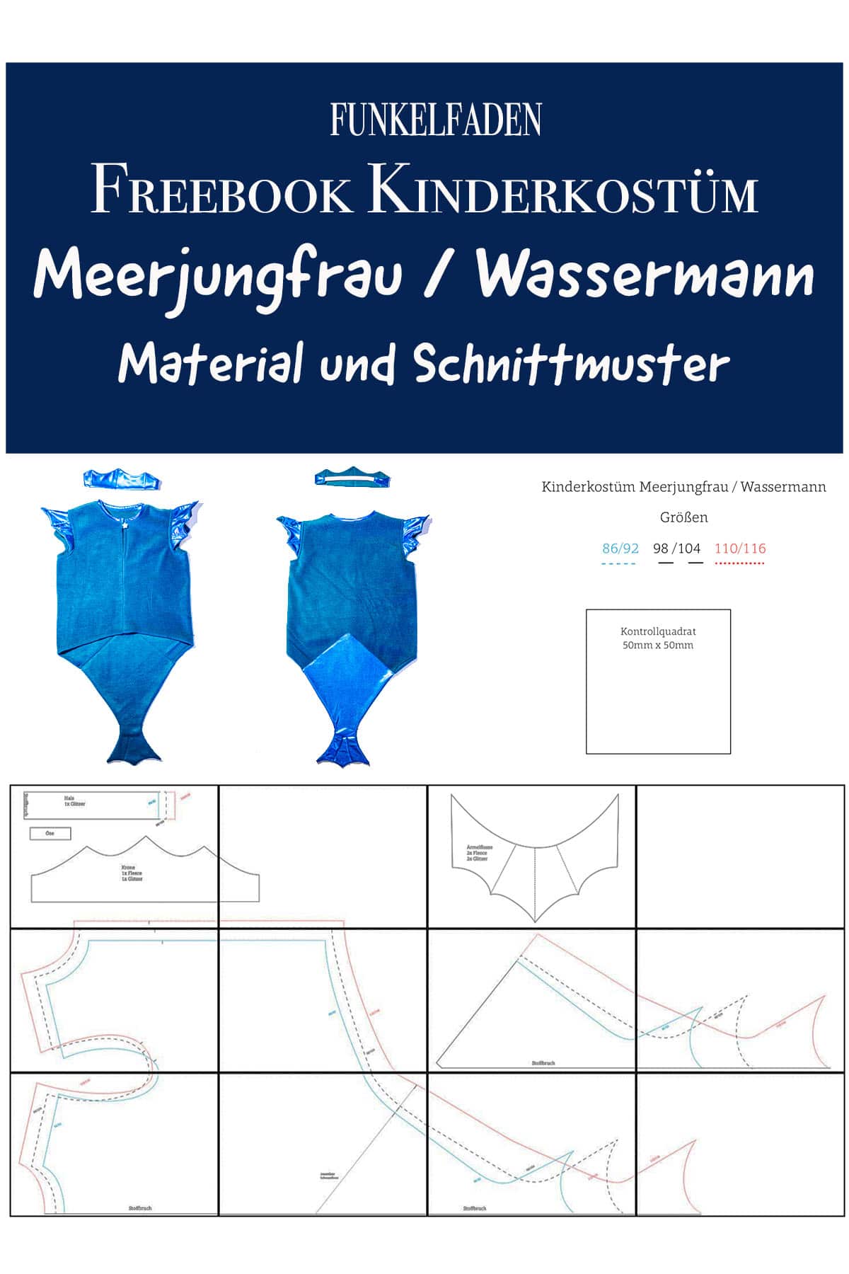 Kinderkostüm Meerjungfrau / Wassermann nähen + Schnittmuster
