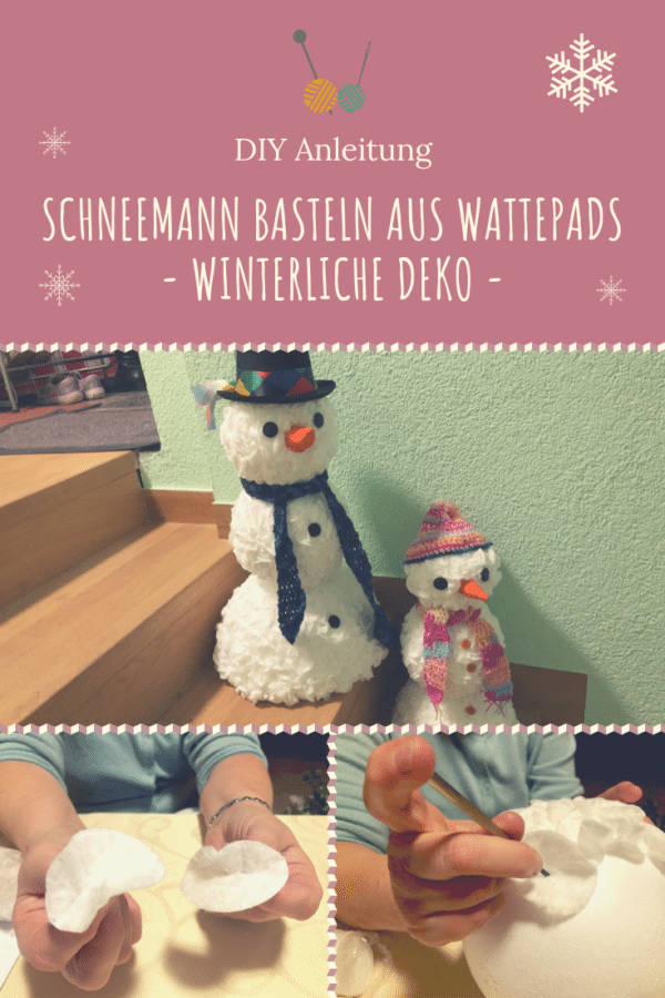 Schneemann basteln aus Wattepads