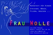 Workshop für Frauen zum Stricken, Nähen, Filzen und Drucken bei HANDMADE Kultur, inklusive Kontaktinformationen und kreativer Illustration.