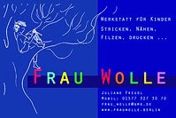 Workshop für Frauen zum Stricken, Nähen, Filzen und Drucken bei HANDMADE Kultur, inklusive Kontaktinformationen und kreativer Illustration.