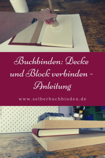 Buchbinden: buchblock und Decke verbinden