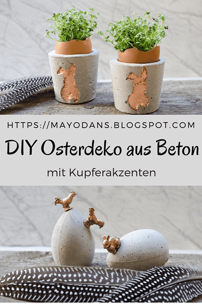 DIY Osterbecher und Ostereier aus Beton mit Kupferakzenten