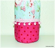 Stoffbeutel aus Stoffresten genäht z. B. als Geschenkverpackung für eine Flasche