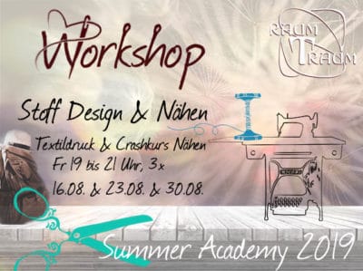 Workshop Stoff Design Textildruck & Crashkurs Nähen 3x Fr Abends 19 - 21.00 Uhr