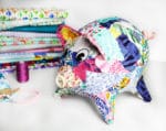 Patchwork-Sparschwein aus Altpapier und Stoffresten