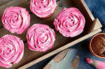 Rosen Cupcakes im Terracotta-Blumentopf