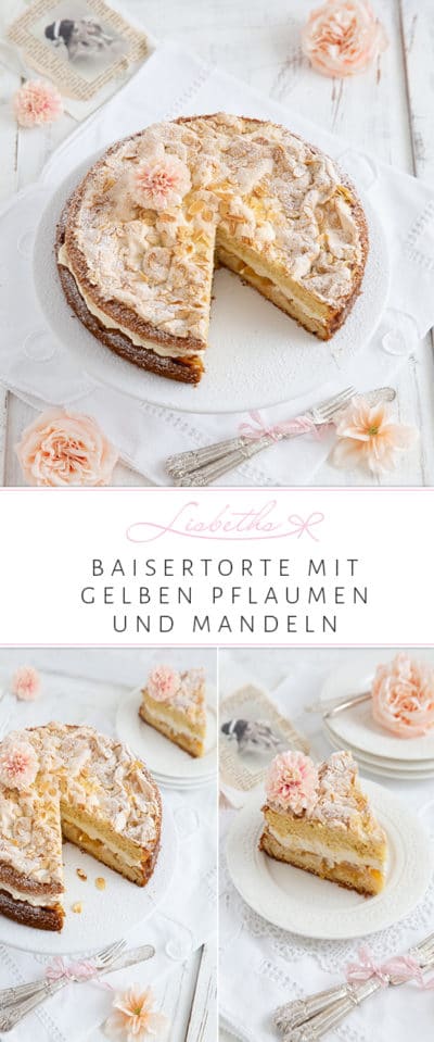 Pflaumen-Torte mit knuspriger Baiser Mandelhaube