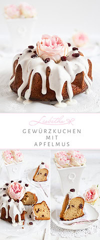 Gewürzkuchen mit Apfelmus, Cranberries & Zitronenglasur