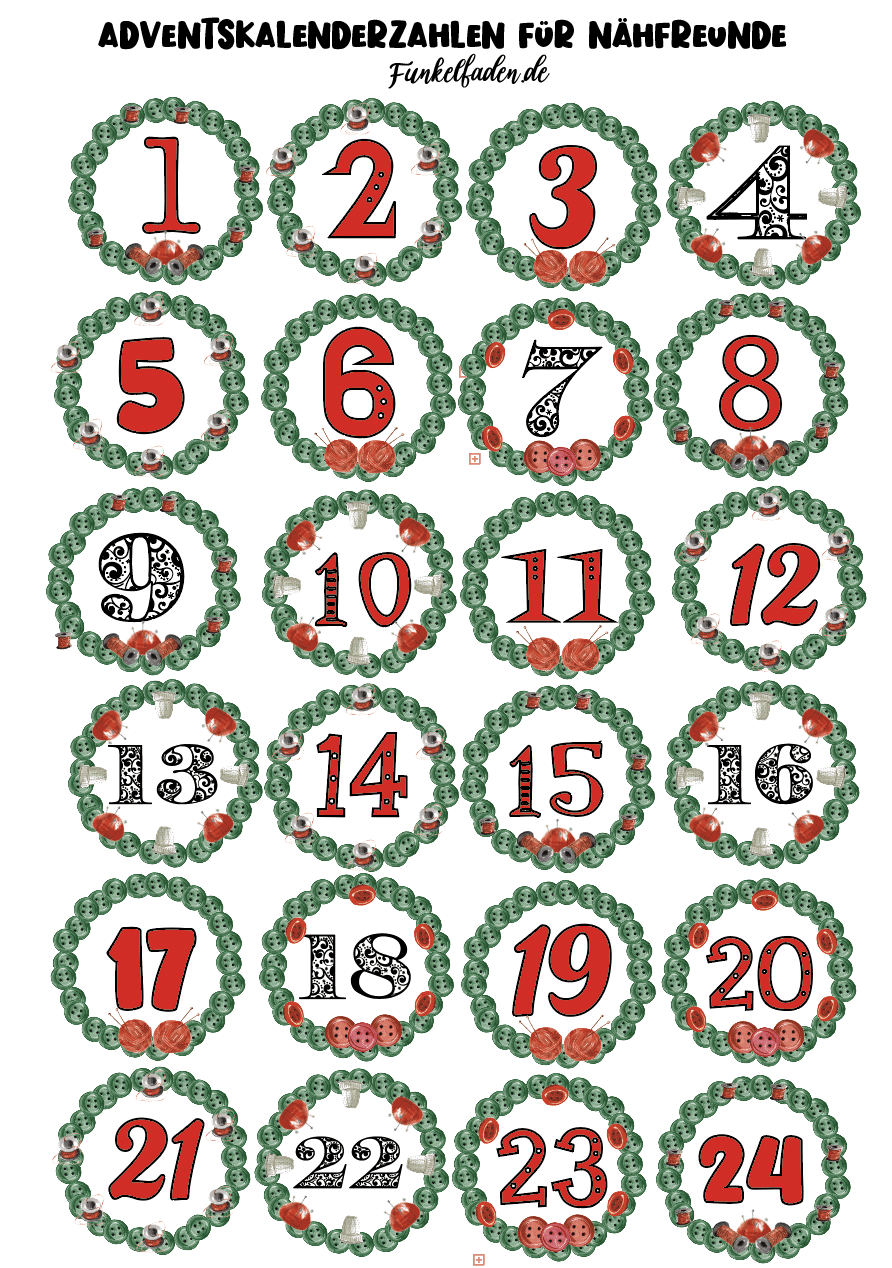 Freebie Printable Adventskalenderzahlen Thema Nähen