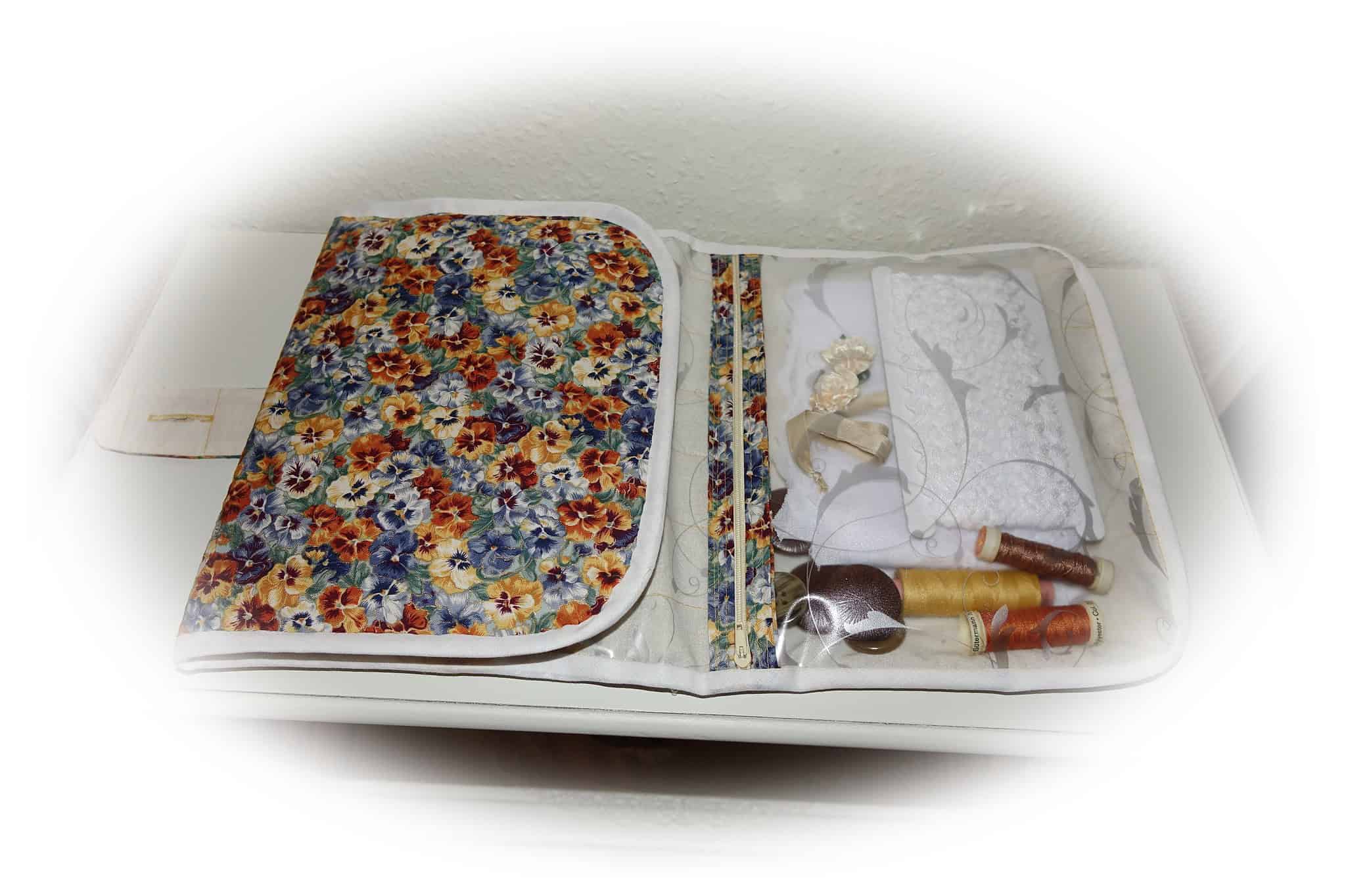 Krimskrams Tasche , 3 Fächer, mit durchsichtiger Tischfolie nähen, Kosmetiktasche, Windeltasche