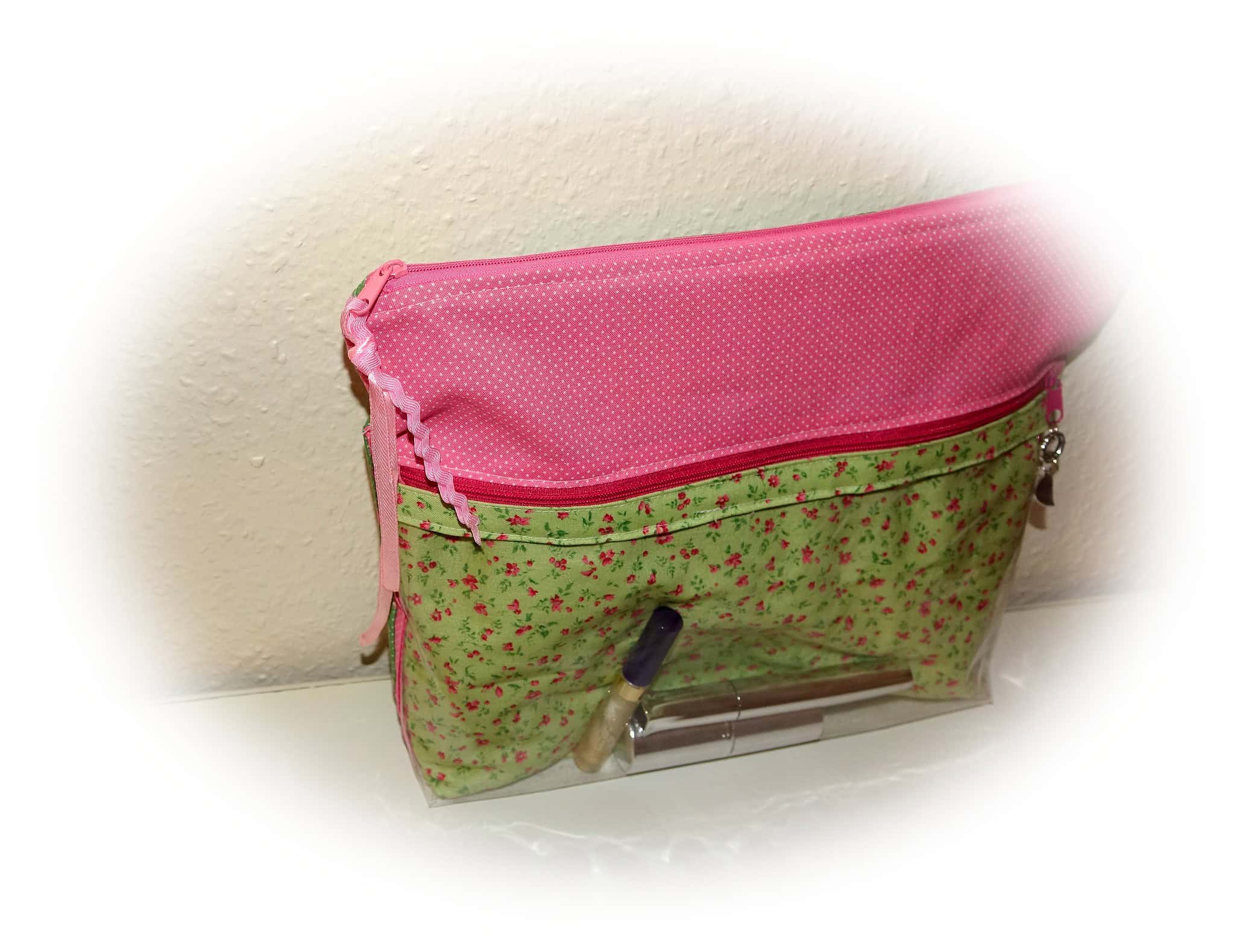 Kosmetiktasche mit transparenter Außentasche und 2 Reißverschlüssen nähen