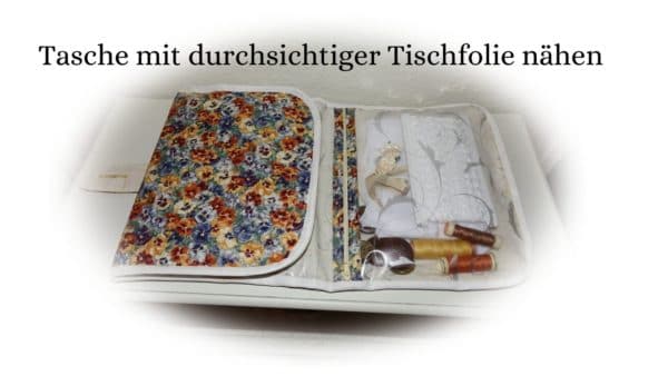 Krimskrams Tasche  , 3 Fächer, mit durchsichtiger Tischfolie nähen, Kosmetiktasche, Windeltasche