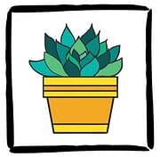 Illustration einer Sukkulente in einem gelben Topf, symbolisiert kreative Handwerkskunst und Naturverbundenheit, passend für Handmade Kultur und DIY-Projekte.