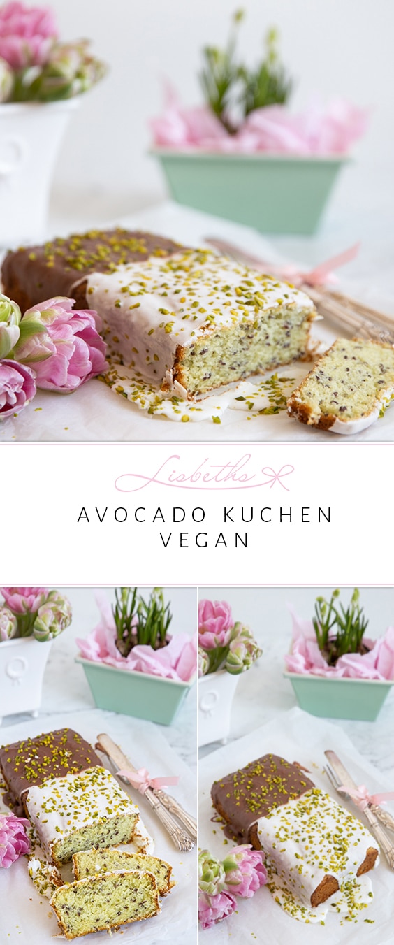 Avocado Kuchen mit Schokoladen-Limetten-Glasur und Pistazien [vegan]