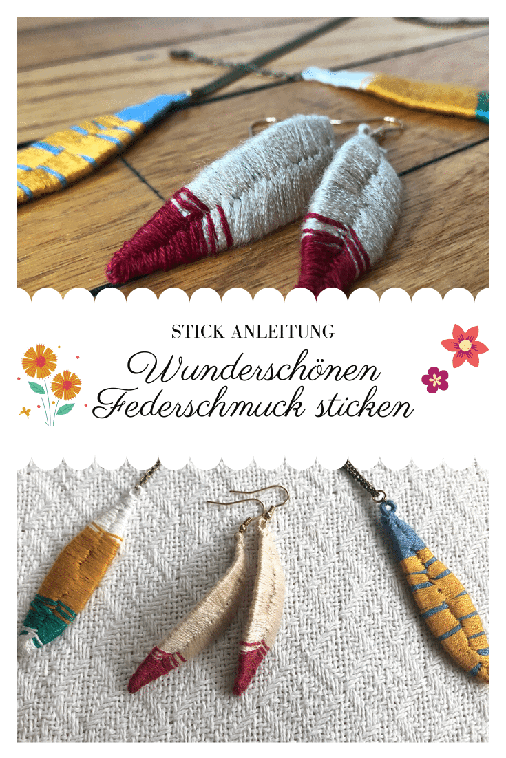 Wunderschönen Schmuck im Federstile sticken