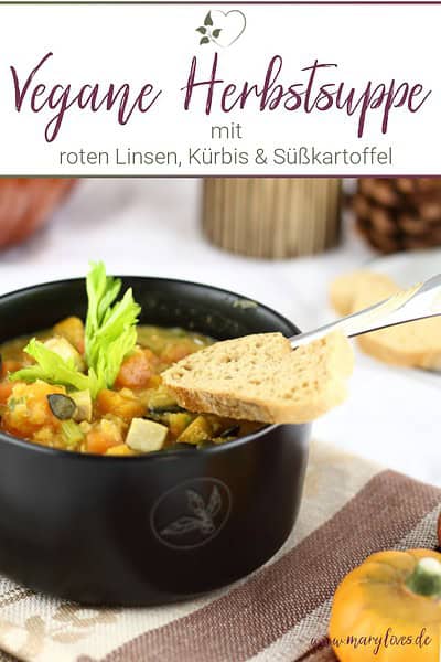 Vegane rote Linsensuppe mit Süßkartoffel & Kürbis