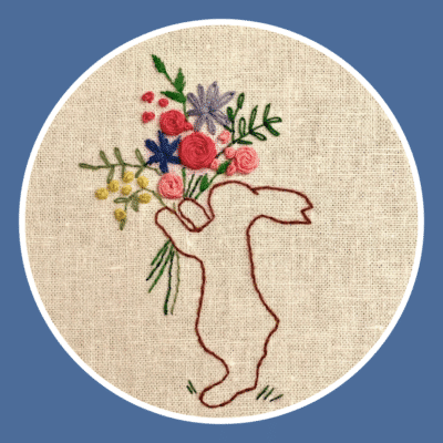 Stickbild Osterhase mit Blumenstrauß