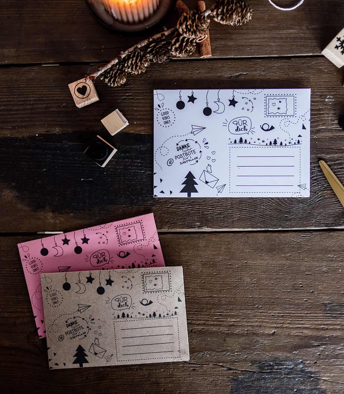 Weihnachtspost mal anders – Voilà, hier kommt die Druckvorlage für Briefumschläge (Freebie)