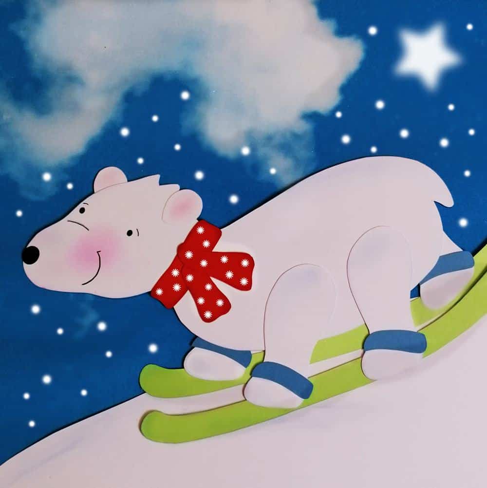Eisbär beim Wintersport