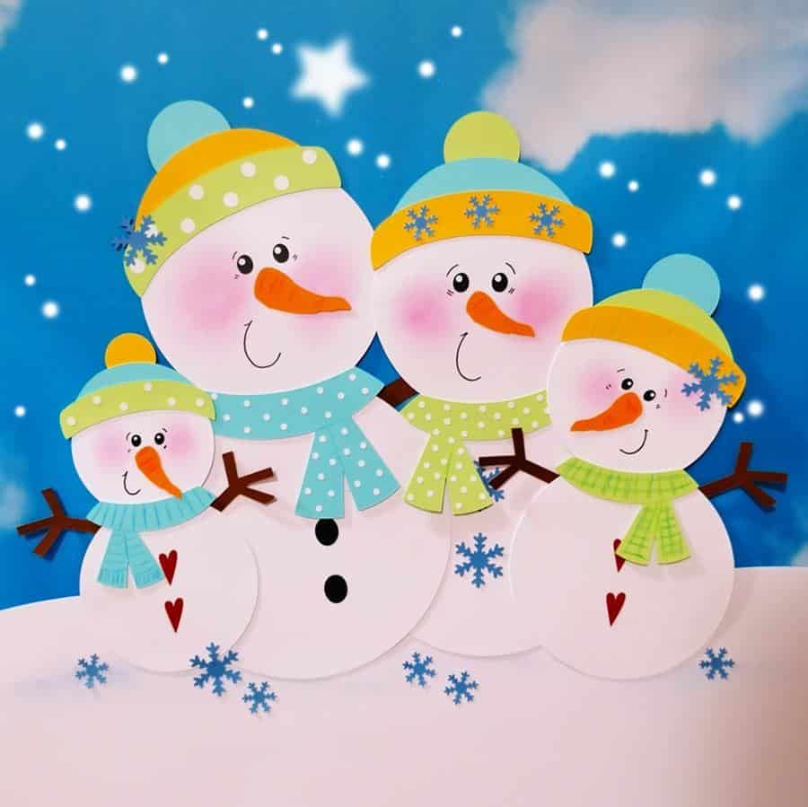 Schneemann-Familie fürs Fenster