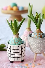 Wenn Dir das Leben angeknackste Ostereier gibt, mach einfach ’ne coole Frühlingsdeko draus: Mosaik-Hyazinthen