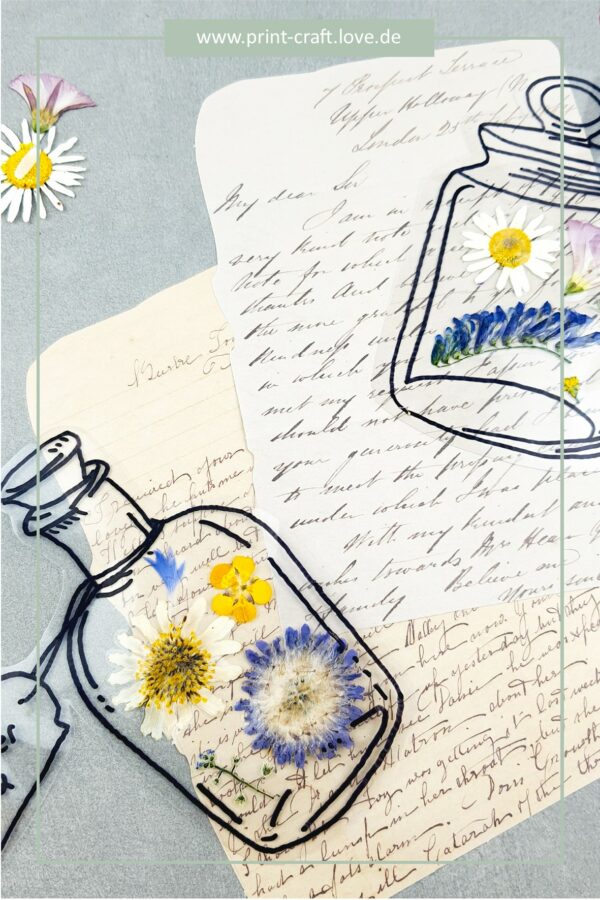 Blumen im Glas - als Lesezeichen, Tisch- oder Einladungskarte