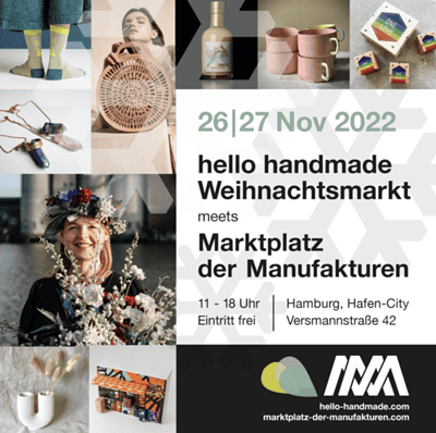 hello handmade Weihnachtsmarkt am 26.|27. Nov. 2022 in Hamburg hello handmade Weihnachtsmarkt am 26.|27. Nov. 2022 in Hamburg