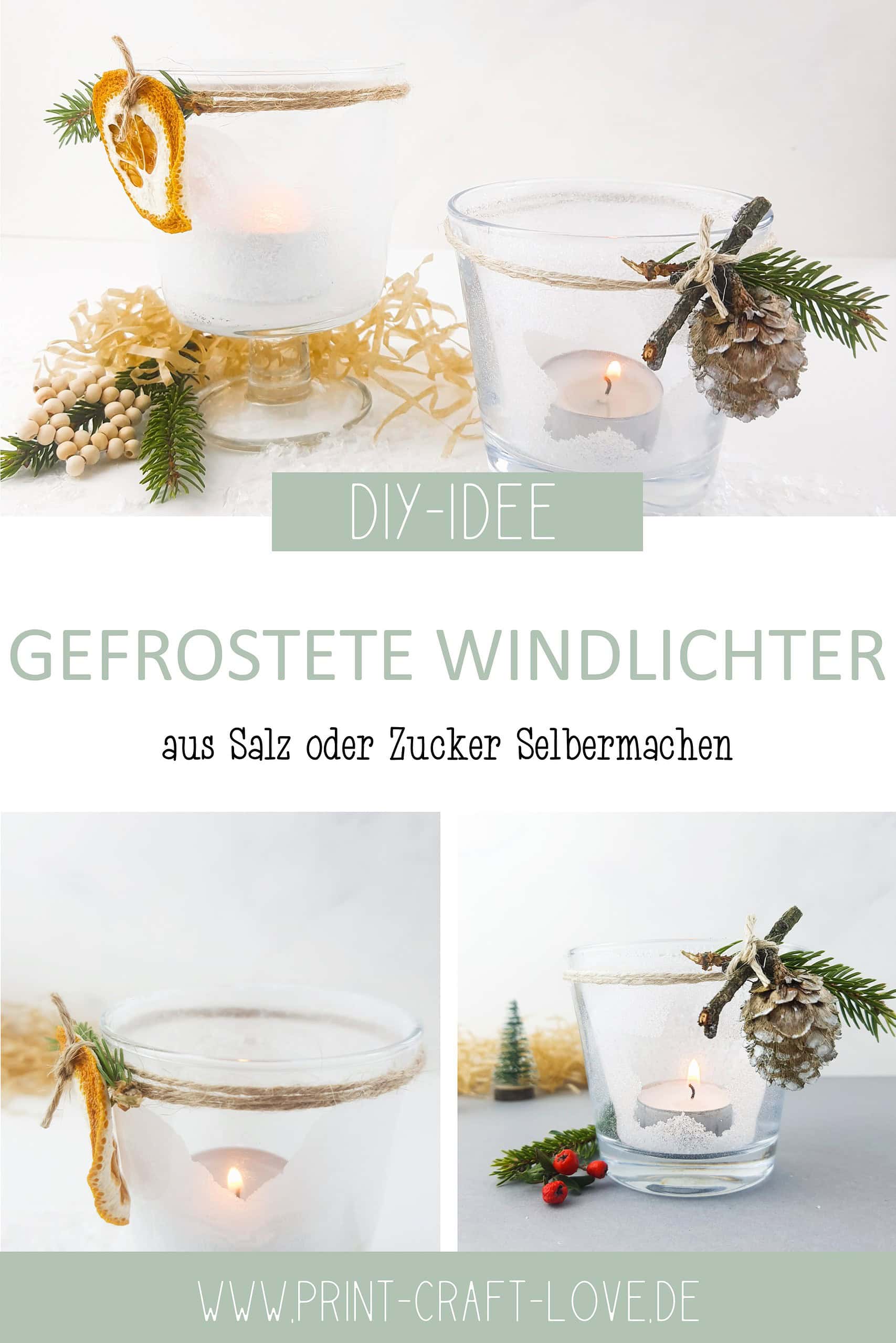 Zwei Winterliche-Windlichter mit Frosteffekt