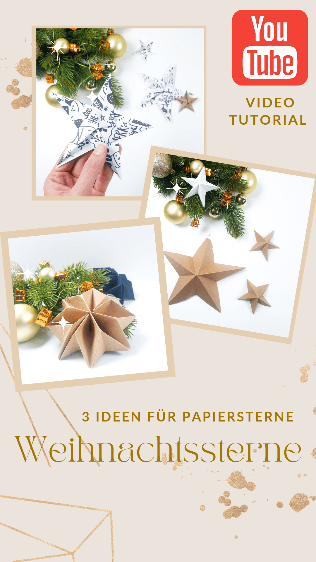 3 wunderschöne Papiersterne als Weihnachtsdeko