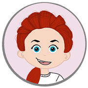 Cartoon Mädchen mit roten Haaren, blauen Augen und freundlichem Lächeln, passend für kreative und handgemachte Kunstprojekte.
