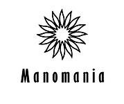 Manomania Logo mit stilisiertem Blumenmuster, symbolisiert kreative Handwerkskunst und nachhaltige Produktion, passend für Handmade Kultur und kreative Gemeinschaften.