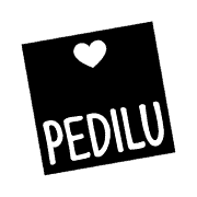 Handgemachtes Pedilu-Logo mit Herzsymbol und Schriftzug, repräsentiert kreative und nachhaltige Handwerkskunst für die Marke Pedilu.
