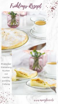 Rhabarber-Blätterteigkuchen mit Vanillepuddingfüllung