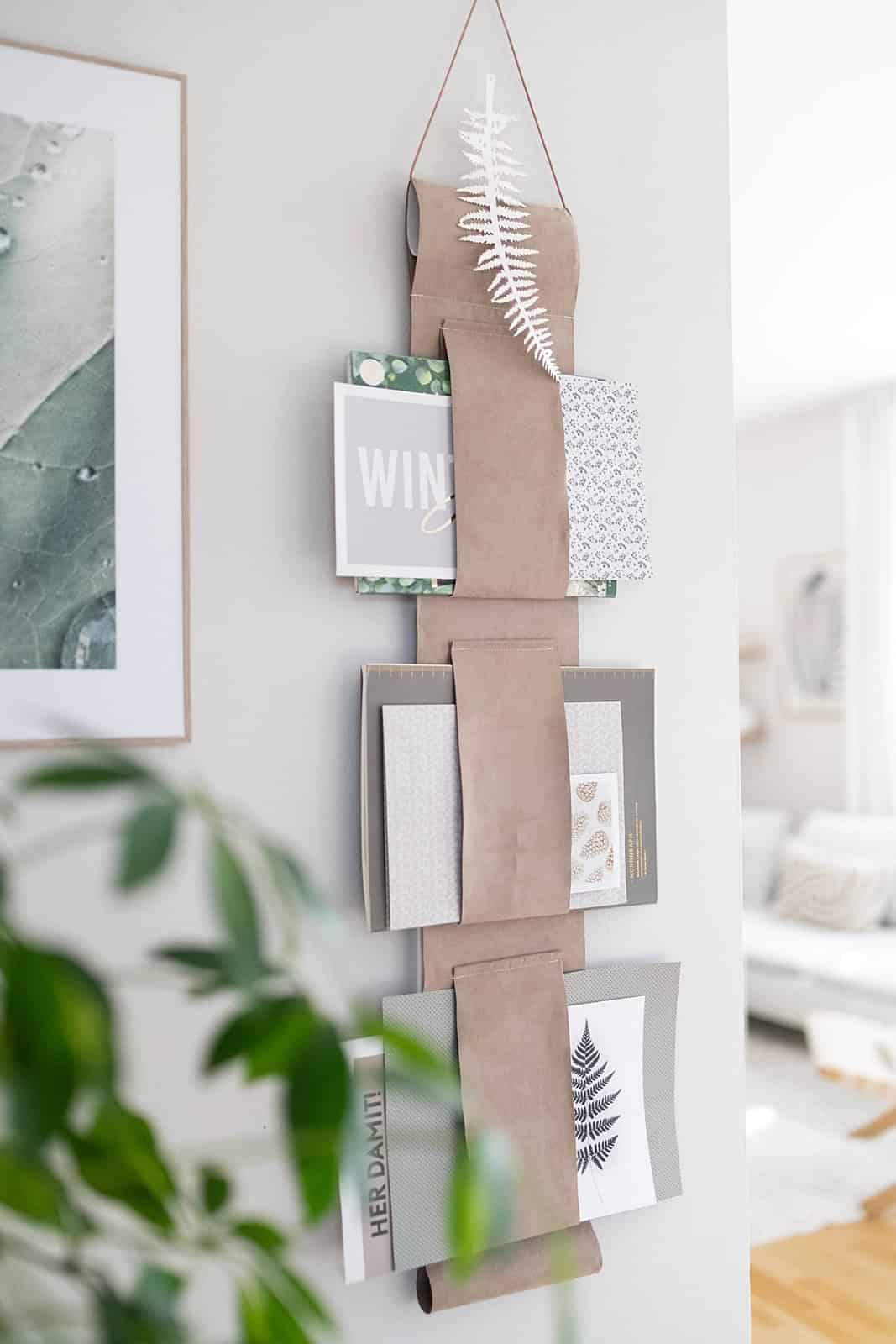 Wandaufbewahrung für Zeitschriften: DIY-Magazinhalter aus Dekostoff