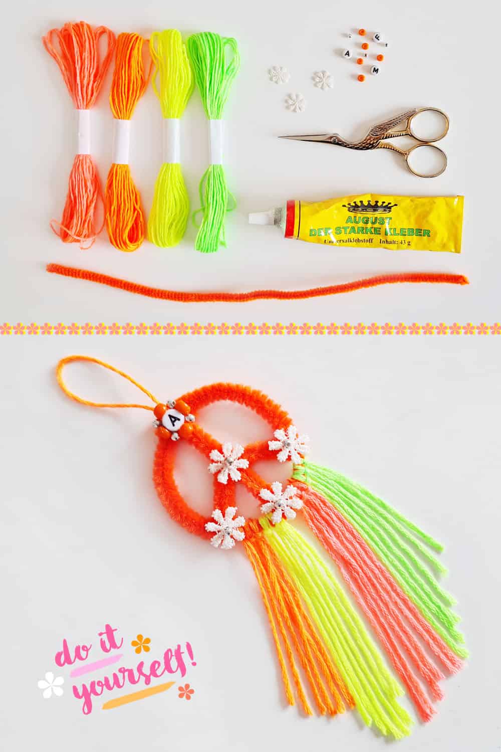 DIY Mini-Traumfänger basteln mit Peace-Zeichen