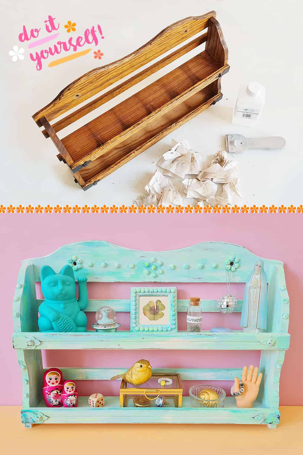 DIY Gewürzregal Upcycling / Vintage-Regal im Shabby Chic mit Kreidefarbe