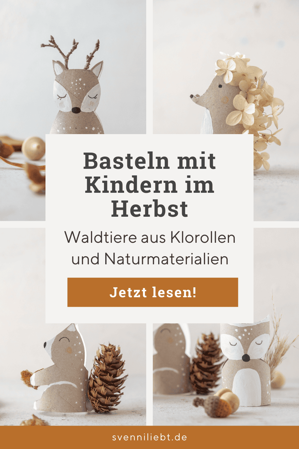 Basteln mit Kindern im Herbst: Waldtiere aus Klorollen und Naturmaterialien