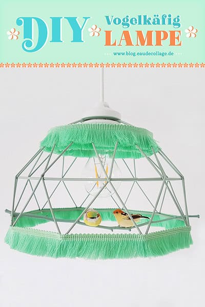 Bodenschirm aus grünen Fasern mit Vogelkäfig-Design, handgefertigt, dekorative Beleuchtung, nachhaltiges DIY-Möbelstück, originelle Lampenidee für Zuhause.