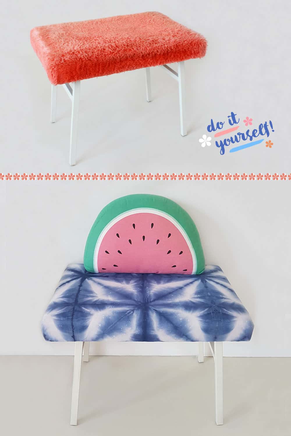 Hocker neu beziehen mit Shibori-Batikstoff