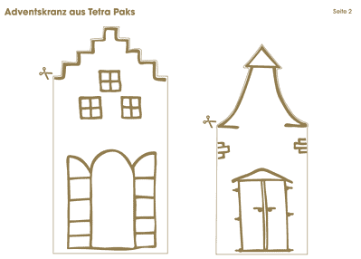 Verschiedene handgezeichnete Weihnachtskränze aus Tetra Pak, nachhaltiges Weihnachtsdeko, kreative Upcycling-Deko, Weihnachtsgestaltung aus recyceltem Material, umweltfreundliche Weihnachtsdeko.