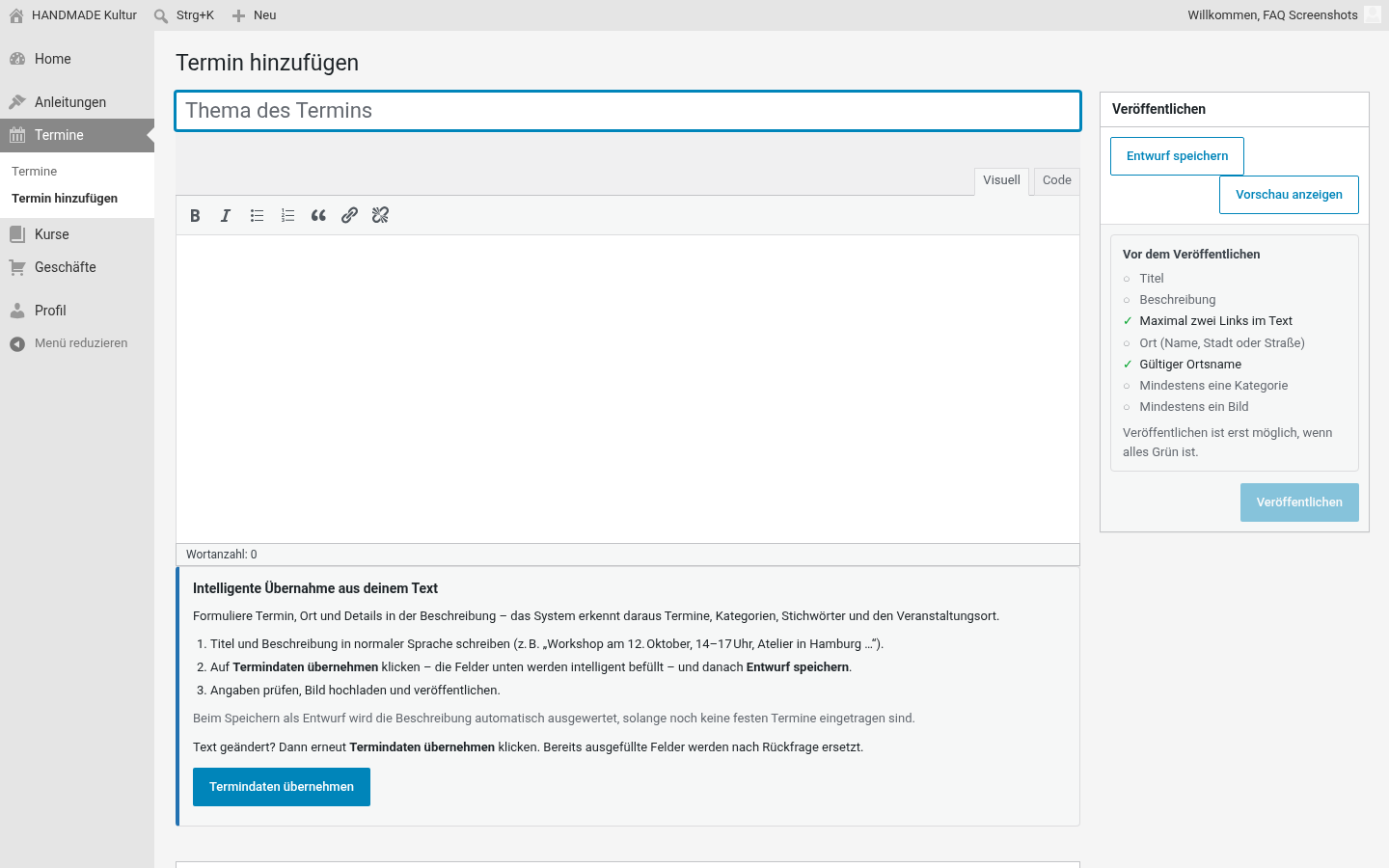 Neuen Termin anlegen