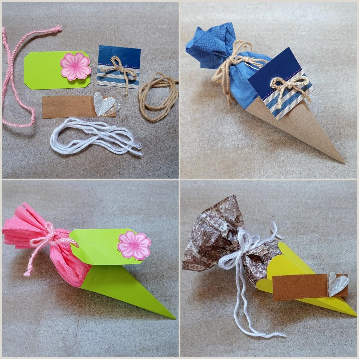 Mini-Schultüten basteln – 3 Varianten als Geschenk oder Deko