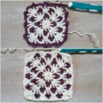 Dekoratives Granny Square mit Blattmuster in zwei Farben